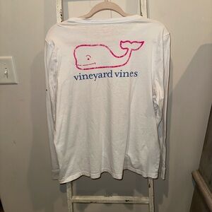 Vineyard Vines White Long Sleeve Tee with Pink and Blue Logo